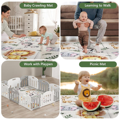 PIGLOG Baby Play Mat for Tummy Time, Foldable Safari Friends, 79 x 71 in