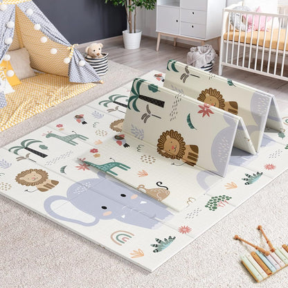PIGLOG Baby Play Mat for Tummy Time, Foldable Jungle Friends, 79 x 71 in