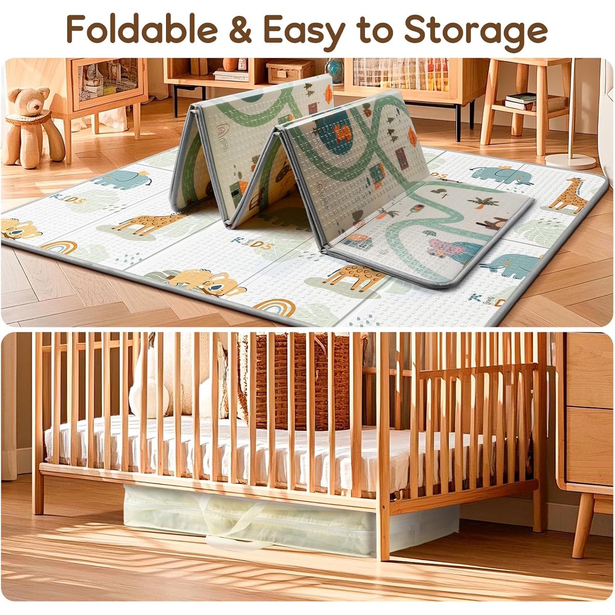PIGLOG Baby Play Mat for Crawling, Foldable Giraffe & Elephant, 79 x 71 in
