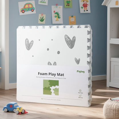 PIGLOG Baby Play Mat for Crawling, Love Print, 6 Foam Tiles, 72 x 48 in