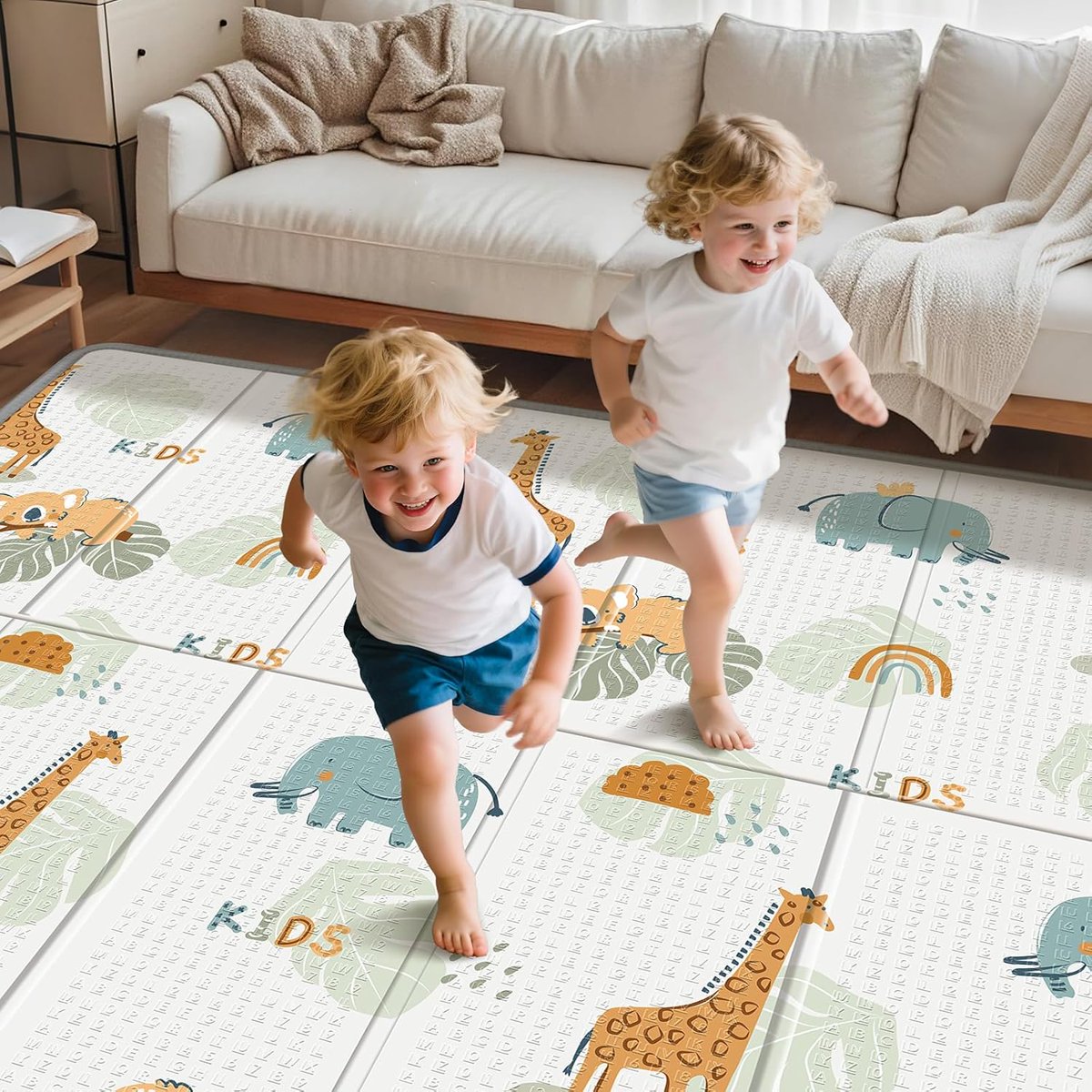 PIGLOG Baby Play Mat for Crawling, Foldable Giraffe & Elephant, 79 x 71 in