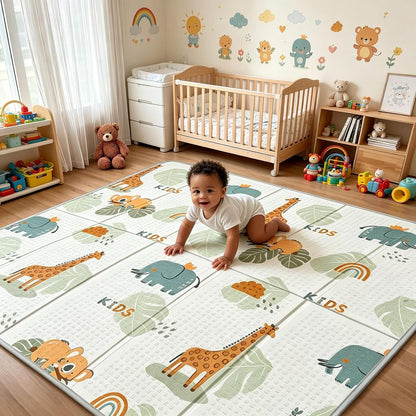 PIGLOG Giraffe Green Foldable Play Mat - 79 x 71