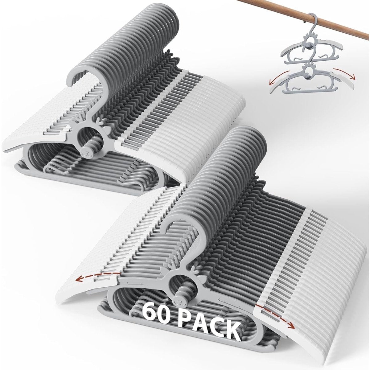 PIGLOG Extendable Toddler Hangers - Grey, 60 Pack
